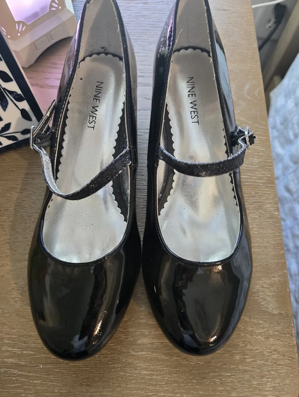 Nine West Kids Black Patent Mary Janes with Sparkle Strap